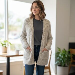 Chunky Shag Knit Cardigan Sweater Cozy Eyelash Fuzzy Boucle Cotton Emporium M